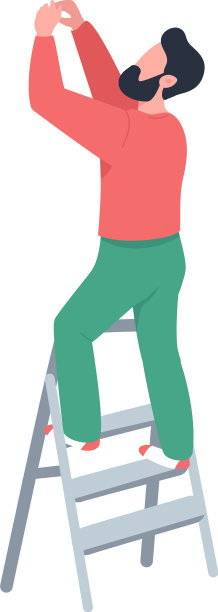 梯子上的杂工半平色字图片下载