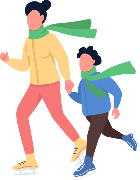 妈妈和孩子滑冰半平色的字符图片下载