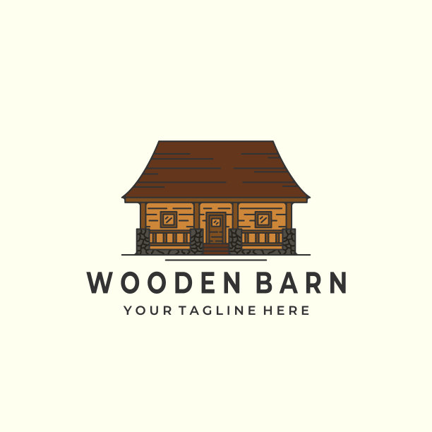 木制谷仓与复古的颜色风格标志图标模板设计。房子，住宿，小屋，矢量插图图片下载
