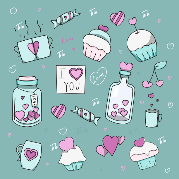 一套涂鸦元素的情人节信件图片下载