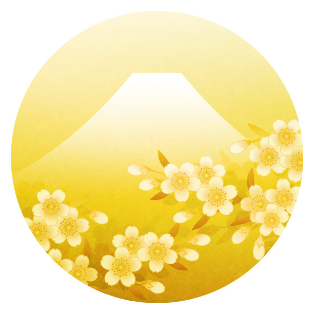 日本纸张质感的樱花，以富士山为背景。图片下载