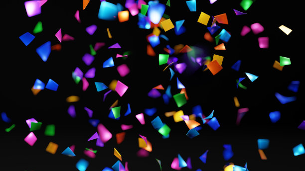 黑色背景的五彩纸屑。的背景图片。3 d渲染。图片下载