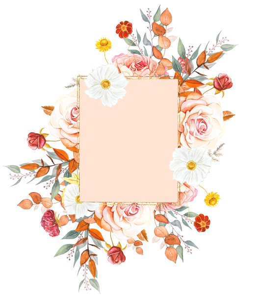秋叶花水彩手绘画框背景图片下载