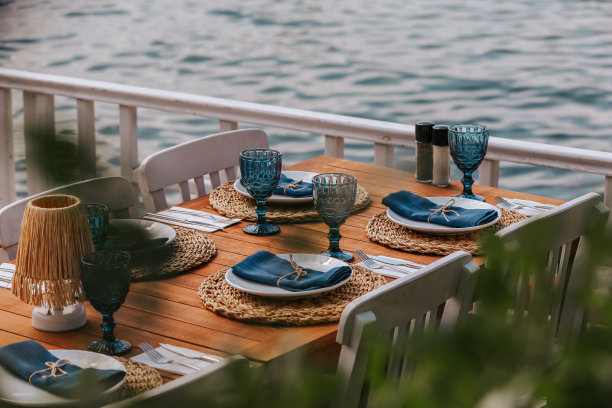 采购产品食品组织，婚礼装饰，蓝色晚餐套装图片下载