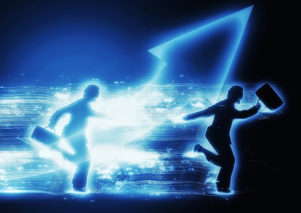 剪影插图的两个商人运行的商业成功的概念和图表图片下载