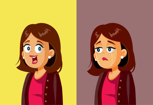 女人感到快乐和悲伤矢量卡通插图图片下载