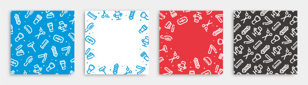 理发师图标图案背景图形设计。平方向量模板集。图片下载