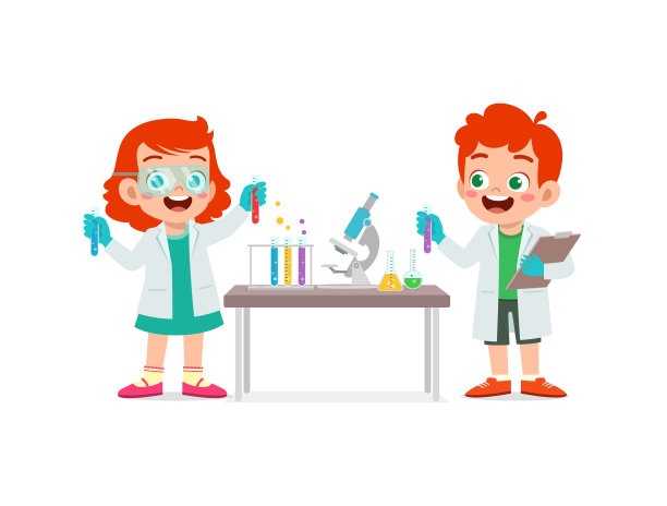 小孩子穿白大褂做研究图片下载