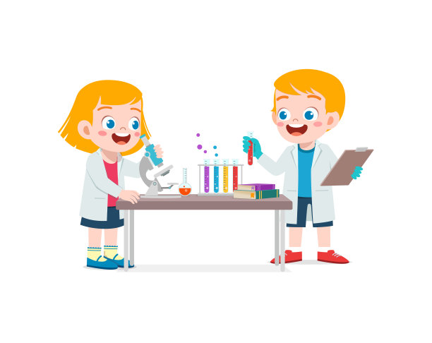 小孩子穿白大褂做研究图片下载