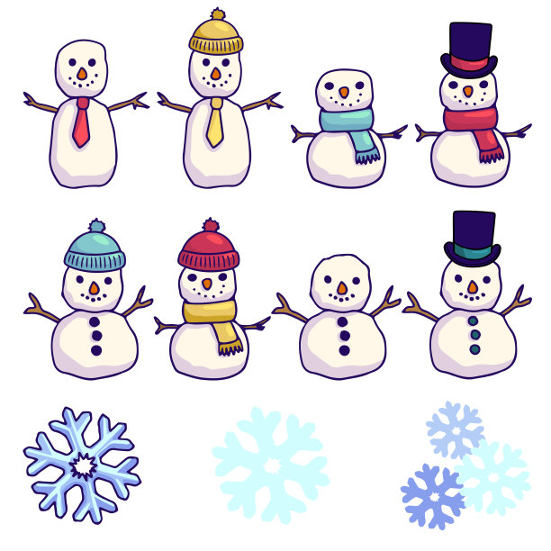 雪人卡通插画套装图片下载