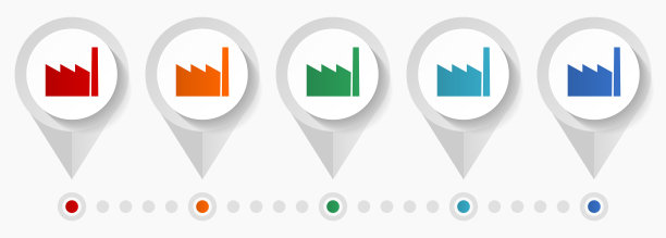工厂概念矢量图标，可编辑的信息图表模板，一套彩色平面设计指针图片下载