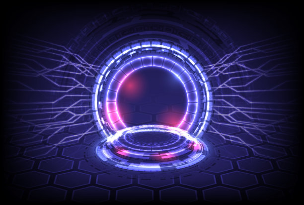展示产品的背景。传送门和全息影像科学的未来。科幻数字高科技在发光HUD投影仪。为记者绕行传送台和舞台。GUI和UI虚拟现实图片下载