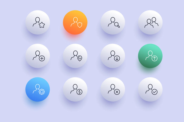 按钮图标。有星，盾，加上，指针，箭头，刻度，十字，装备，美元，付费。数据集的概念。新生变形样式。矢量线图标的业务和广告图片下载