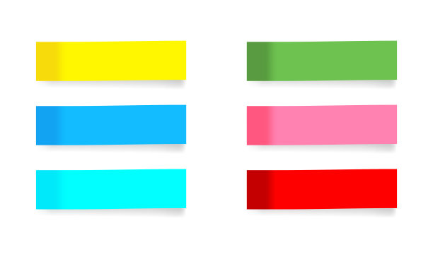 选项卡的书籍矢量插图。黄色，蓝色，青色，绿色，粉色，红色书签，贴纸，粘性标签。注意的概念。矢量线图标的业务和广告图片下载