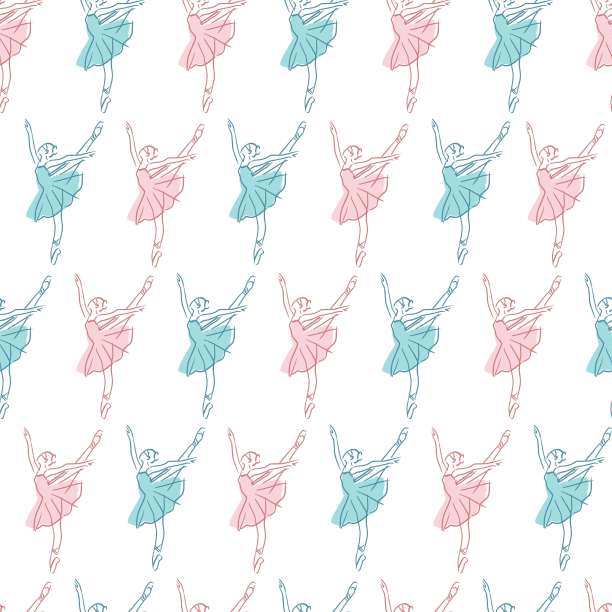 美丽的芭蕾舞者剪影矢量图形涂鸦无缝图案图片下载