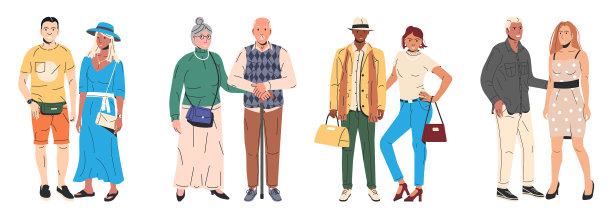 一套时尚夫妇孤立图片下载