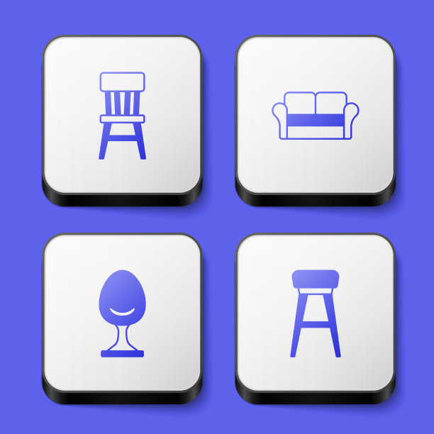 设置椅子沙发扶手椅和图标白色正方形图片下载