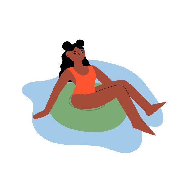 可爱的女人在橡胶环上晒太阳图片下载