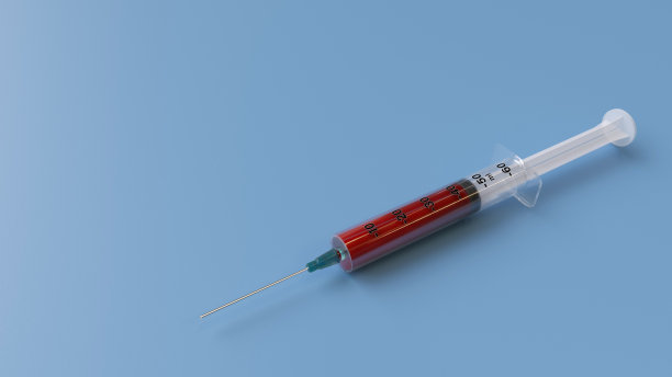 注射器与血。血液测试- 3D插图图片下载