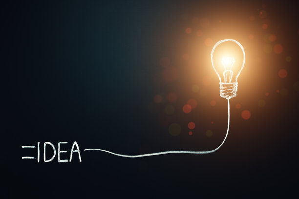 概念的概念。创新、头脑风暴、符号。灯泡插上了词的想法。副本的空间。图片下载