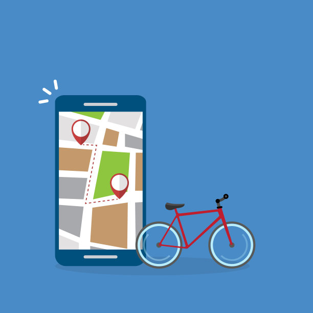 手机屏幕上的自行车、健身追踪app或共享单车app图片下载