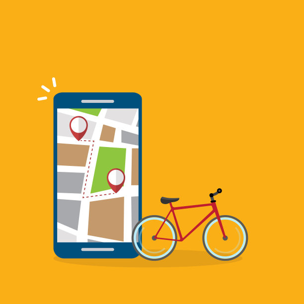 手机屏幕上的自行车、健身追踪app或共享单车app图片下载