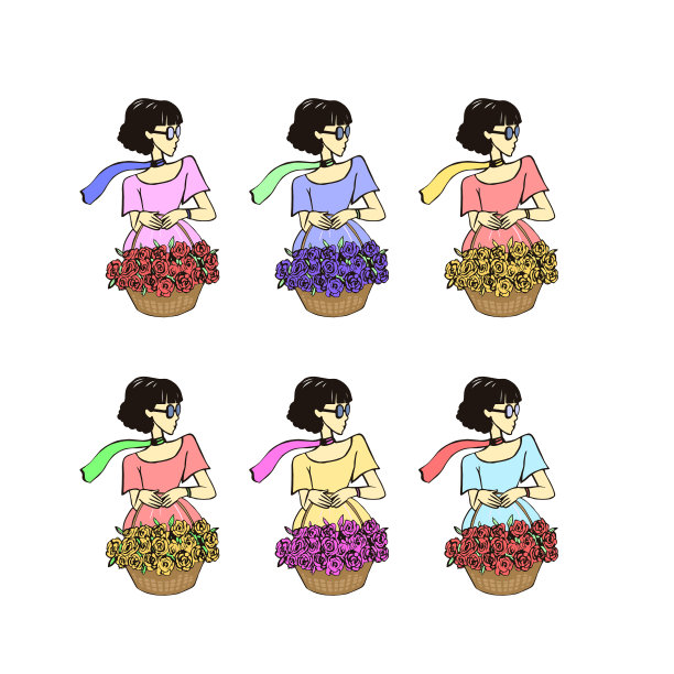 女孩手绘了一个白色背景的花篮图片下载