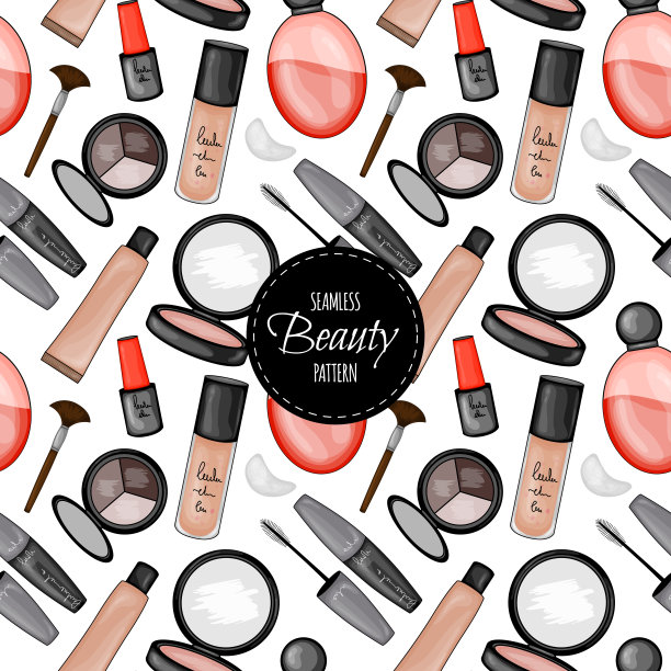 无缝图案与装饰化妆品。卡通风格。矢量插图。图片下载