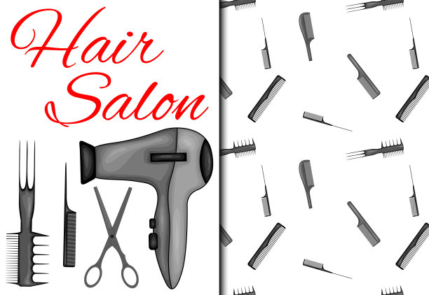 集无缝图案和项目为美发沙龙。卡通风格。矢量插图。图片下载