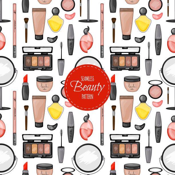 无缝图案与装饰化妆品。卡通风格。矢量插图。图片下载