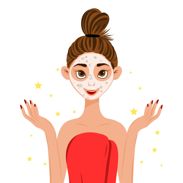 用化妆面膜美容女性的脸。卡通风格。矢量插图。图片下载