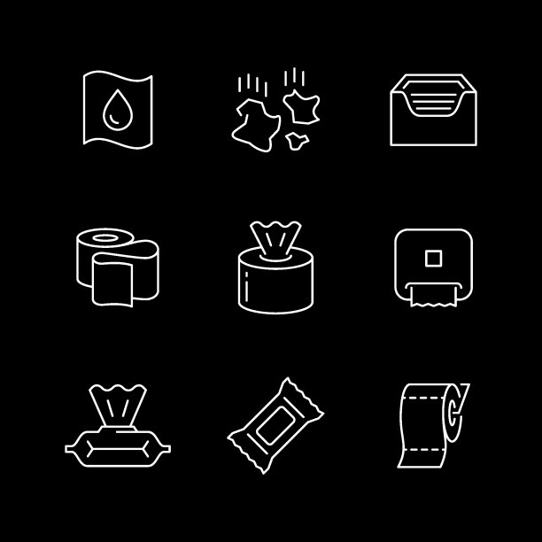 设置餐巾纸和卫生纸的线条图标图片下载