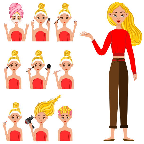 女孩整容前后。卡通风格。矢量插图。图片下载