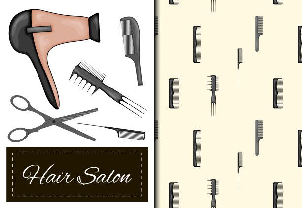 集无缝图案和项目为美发沙龙。卡通风格。矢量插图。图片下载