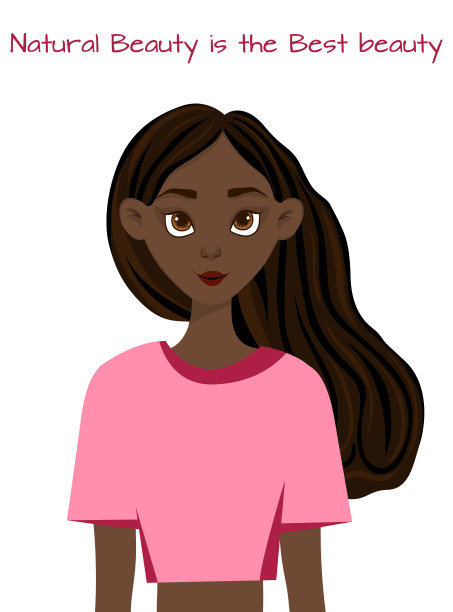 一个美丽的黑皮肤女孩的肖像。卡通风格。矢量插图。图片下载