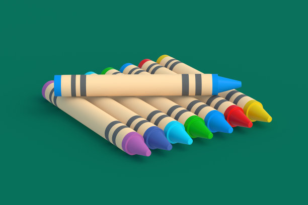 一堆蜡笔。彩色铅笔。三维渲染图片下载
