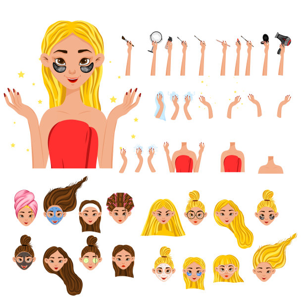 具有女性特征的美容构造者为美容院或广告。卡通风格。矢量插图。图片下载