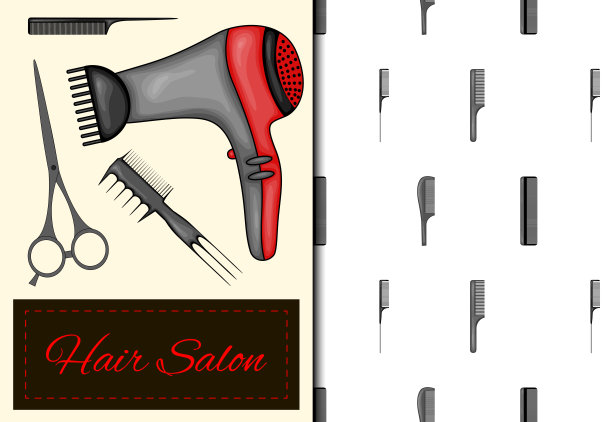 集无缝图案和项目为美发沙龙。卡通风格。矢量插图。图片下载