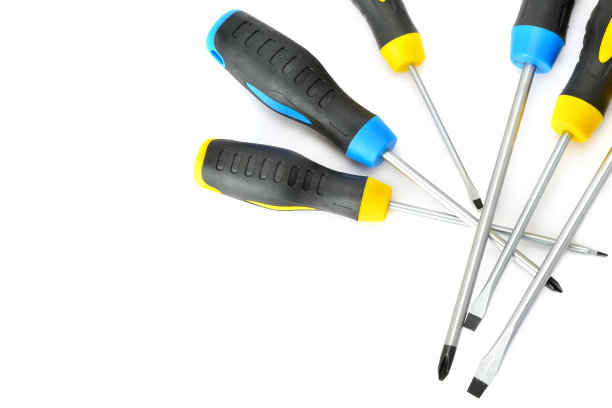 螺丝刀，金属工具，塑料修理柄，白色隔离。释放文本空间。图片下载