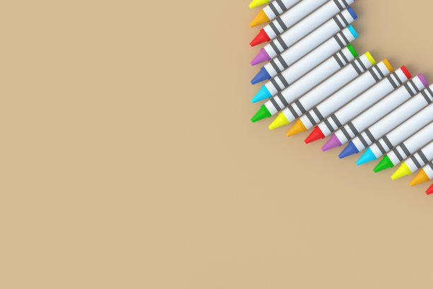 蜡笔在米色背景。彩色铅笔。回到学校概念。学前教育。前视图。副本的空间。三维渲染图片下载