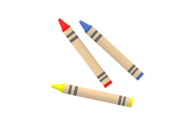 散落的蜡笔孤立地放在白色背景上。三维渲染图片下载