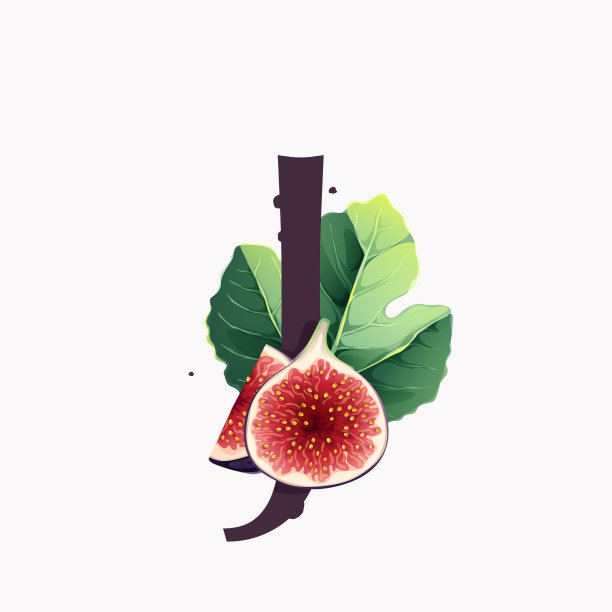 字母j标志与新鲜成熟的紫色无花果果实图片下载
