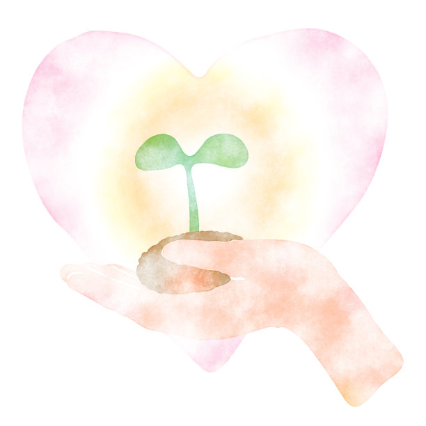 一个双叶在手和心背景，水彩纹理图片下载