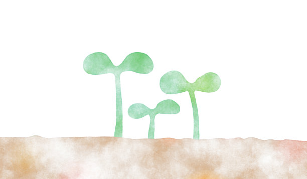 三片孪生的叶子从土壤中生长出来，水彩质感图片下载