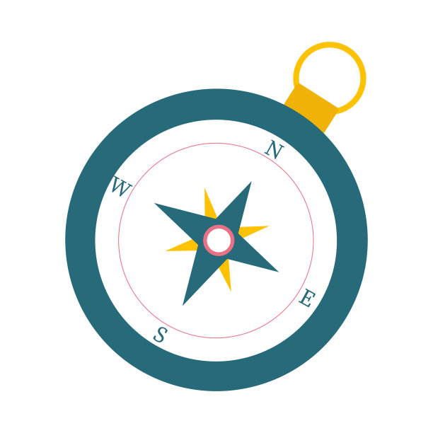 白色背景上的绿色指南针用于图片下载
