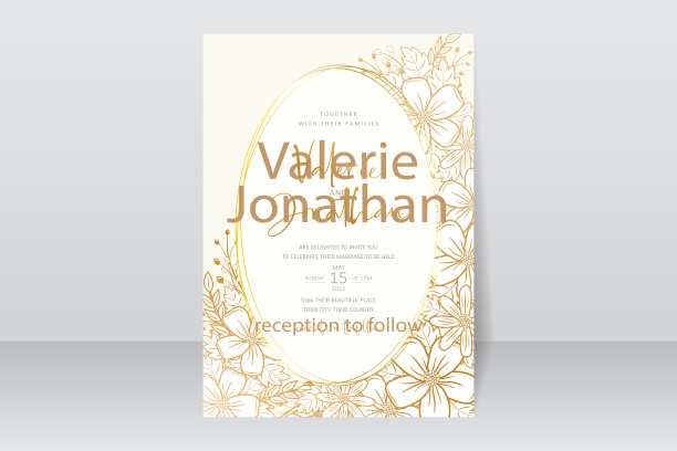 婚礼邀请模板与花卉轮廓图片下载