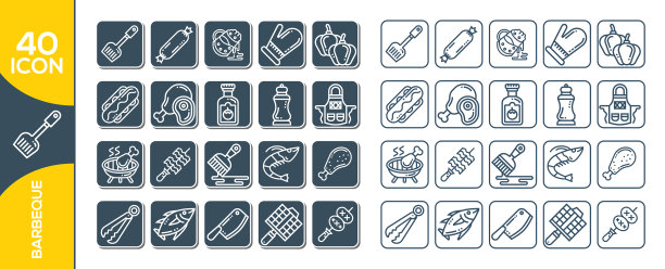烧烤孤立线图标设置BBQ烧烤图片下载