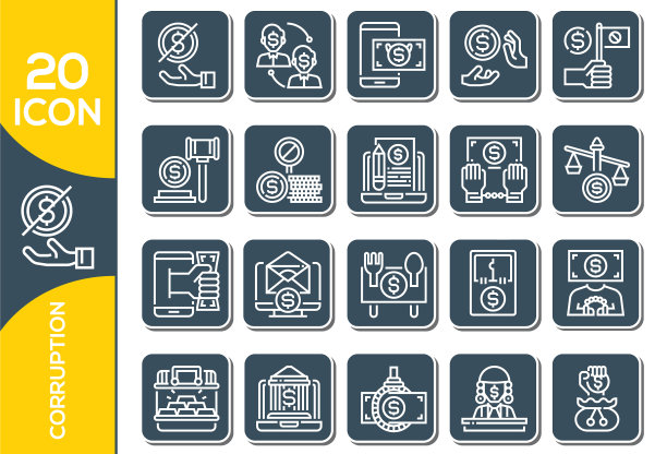一套腐败相关的线条图标不诚实图片下载