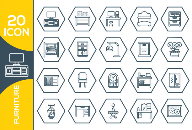 简单的家具相关线条图标集合图片下载
