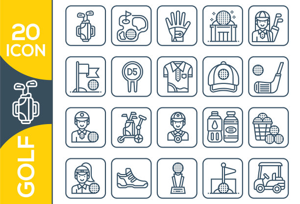 高尔夫图标集线性设计包括这样的图标图片下载